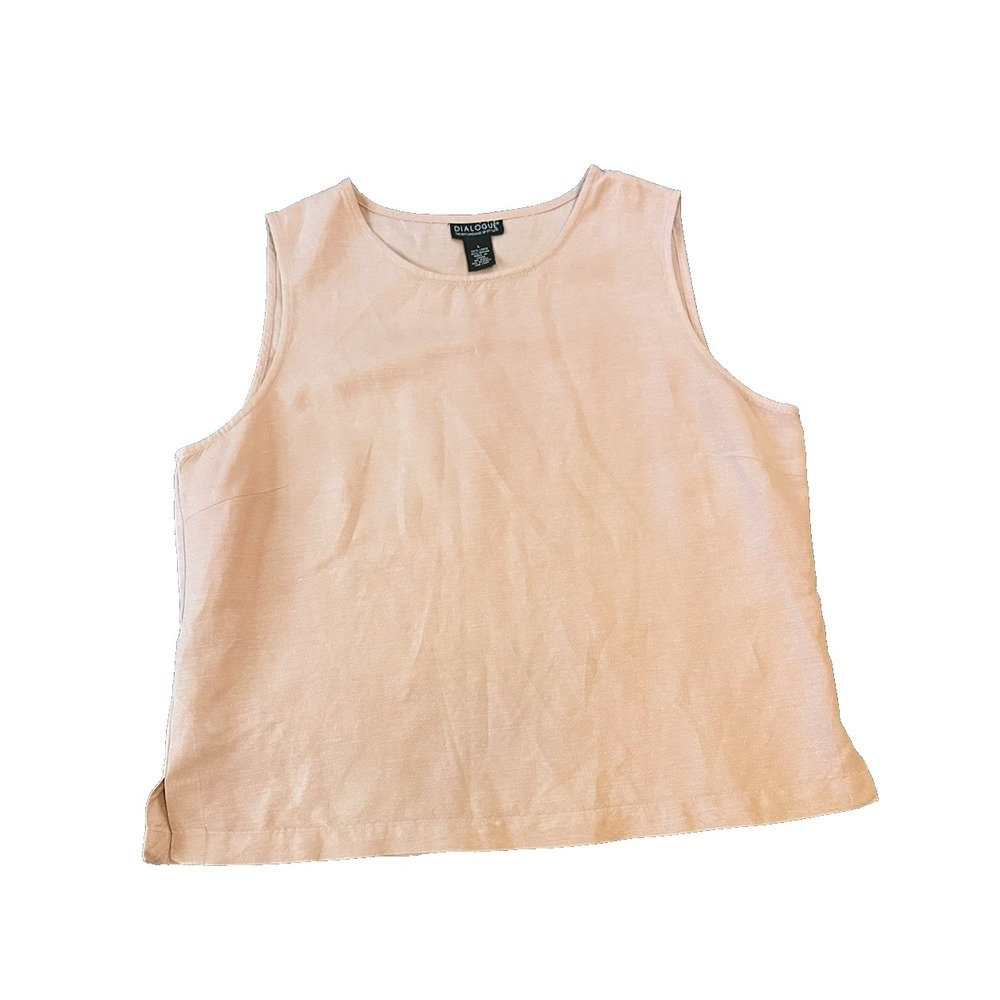 Linen Blend Dialogue Womens Pink Tank Top L Coastal Minimalist Blouse Lagenlook